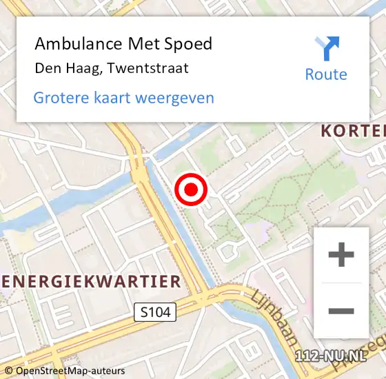 Locatie op kaart van de 112 melding: Ambulance Met Spoed Naar Den Haag, Twentstraat op 12 oktober 2023 14:13