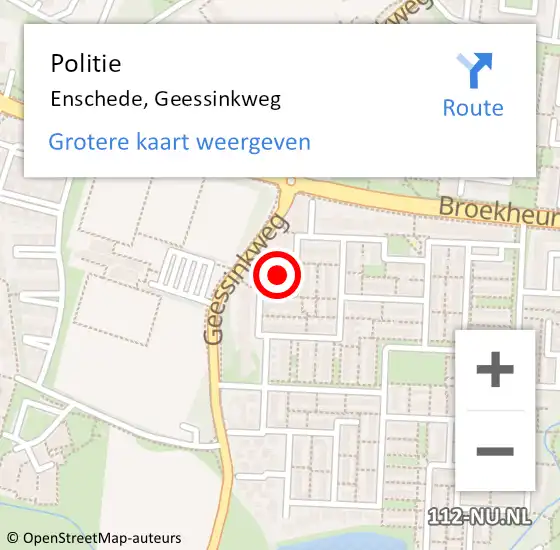 Locatie op kaart van de 112 melding: Politie Enschede, Geessinkweg op 12 oktober 2023 14:16