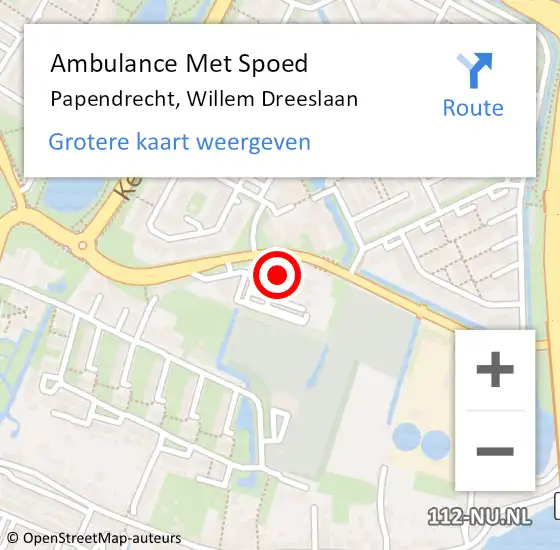 Locatie op kaart van de 112 melding: Ambulance Met Spoed Naar Papendrecht, Willem Dreeslaan op 12 oktober 2023 14:29