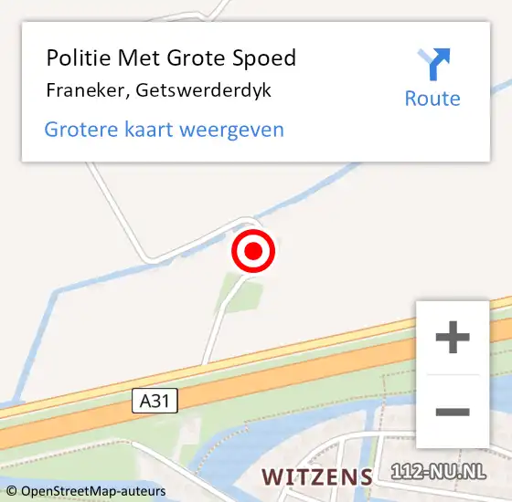 Locatie op kaart van de 112 melding: Politie Met Grote Spoed Naar Franeker, Getswerderdyk op 12 oktober 2023 14:35