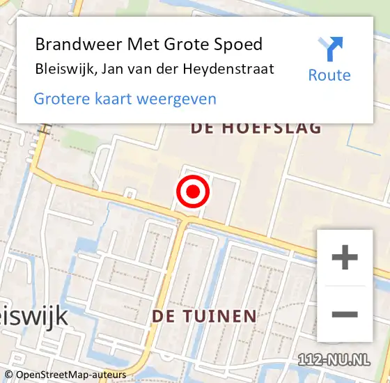 Locatie op kaart van de 112 melding: Brandweer Met Grote Spoed Naar Bleiswijk, Jan van der Heydenstraat op 12 oktober 2023 14:38