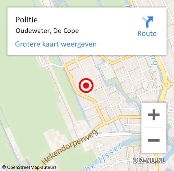 Locatie op kaart van de 112 melding: Politie Oudewater, De Cope op 12 oktober 2023 15:00