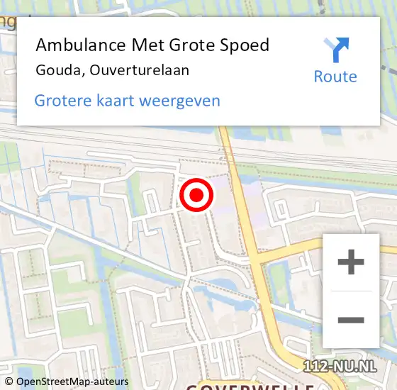 Locatie op kaart van de 112 melding: Ambulance Met Grote Spoed Naar Gouda, Ouverturelaan op 12 oktober 2023 15:26