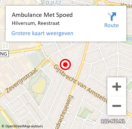 Locatie op kaart van de 112 melding: Ambulance Met Spoed Naar Hilversum, Reestraat op 11 september 2014 11:59