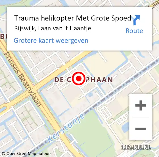Locatie op kaart van de 112 melding: Trauma helikopter Met Grote Spoed Naar Rijswijk, Laan van 't Haantje op 12 oktober 2023 15:39