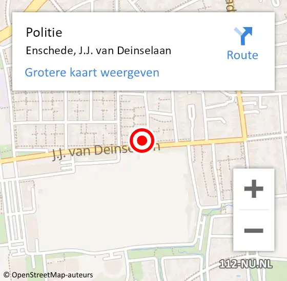 Locatie op kaart van de 112 melding: Politie Enschede, J.J. van Deinselaan op 12 oktober 2023 15:40
