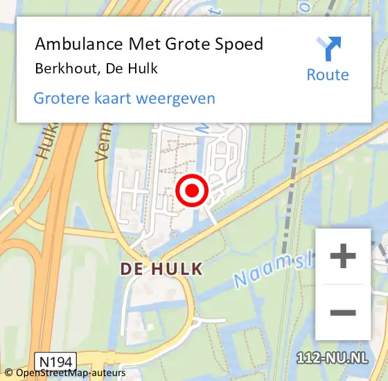 Locatie op kaart van de 112 melding: Ambulance Met Grote Spoed Naar Berkhout, De Hulk op 12 oktober 2023 15:53