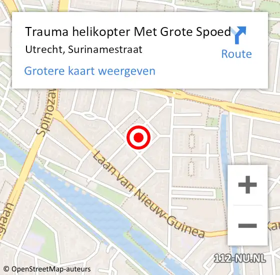 Locatie op kaart van de 112 melding: Trauma helikopter Met Grote Spoed Naar Utrecht, Surinamestraat op 12 oktober 2023 16:04