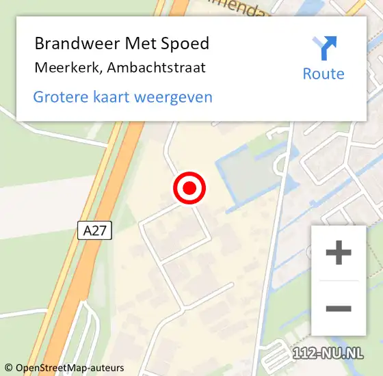 Locatie op kaart van de 112 melding: Brandweer Met Spoed Naar Meerkerk, Ambachtstraat op 12 oktober 2023 16:10