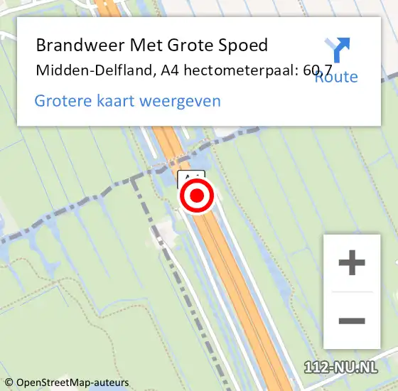 Locatie op kaart van de 112 melding: Brandweer Met Grote Spoed Naar Midden-Delfland, A4 hectometerpaal: 60,7 op 12 oktober 2023 16:17