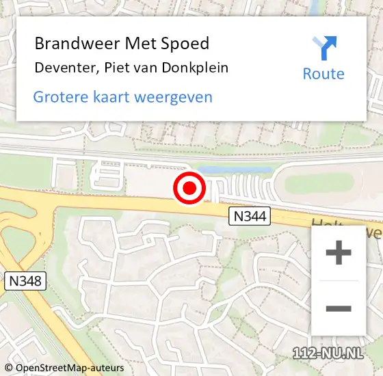 Locatie op kaart van de 112 melding: Brandweer Met Spoed Naar Deventer, Piet van Donkplein op 12 oktober 2023 16:28