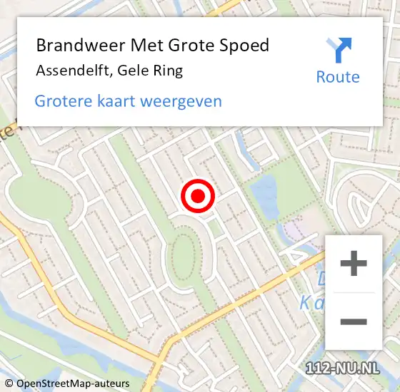 Locatie op kaart van de 112 melding: Brandweer Met Grote Spoed Naar Assendelft, Gele Ring op 12 oktober 2023 16:38