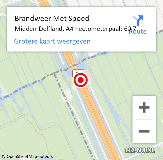 Locatie op kaart van de 112 melding: Brandweer Met Spoed Naar Midden-Delfland, A4 hectometerpaal: 60,7 op 12 oktober 2023 16:45