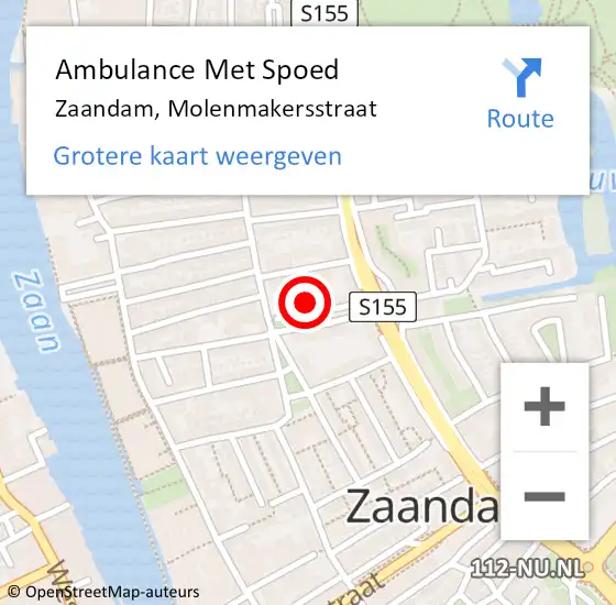 Locatie op kaart van de 112 melding: Ambulance Met Spoed Naar Zaandam, Molenmakersstraat op 12 oktober 2023 16:56