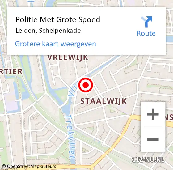 Locatie op kaart van de 112 melding: Politie Met Grote Spoed Naar Leiden, Schelpenkade op 12 oktober 2023 17:03