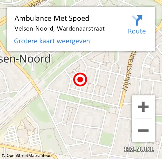 Locatie op kaart van de 112 melding: Ambulance Met Spoed Naar Velsen-Noord, Wardenaarstraat op 12 oktober 2023 17:12