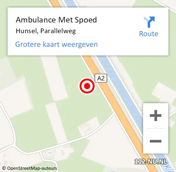 Locatie op kaart van de 112 melding: Ambulance Met Spoed Naar Hunsel, Parallelweg op 12 oktober 2023 17:46
