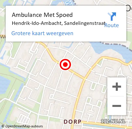 Locatie op kaart van de 112 melding: Ambulance Met Spoed Naar Hendrik-Ido-Ambacht, Sandelingenstraat op 12 oktober 2023 18:05