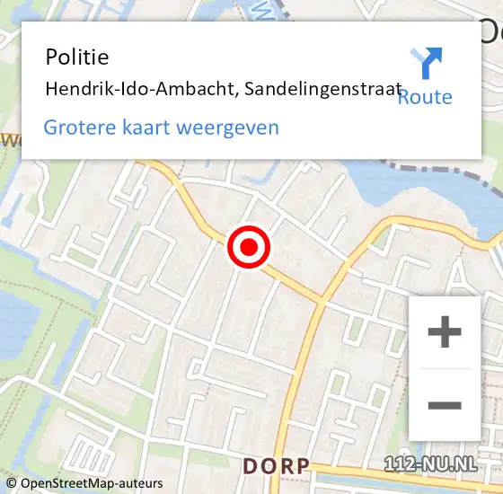 Locatie op kaart van de 112 melding: Politie Hendrik-Ido-Ambacht, Sandelingenstraat op 12 oktober 2023 18:07