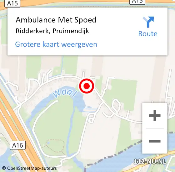 Locatie op kaart van de 112 melding: Ambulance Met Spoed Naar Ridderkerk, Pruimendijk op 12 oktober 2023 18:11