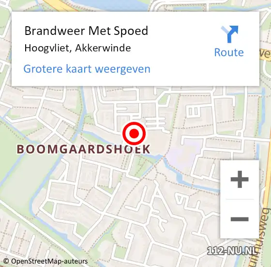 Locatie op kaart van de 112 melding: Brandweer Met Spoed Naar Hoogvliet, Akkerwinde op 12 oktober 2023 18:12