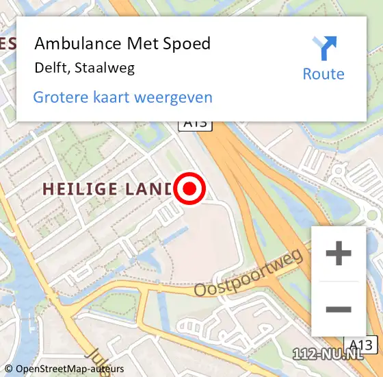 Locatie op kaart van de 112 melding: Ambulance Met Spoed Naar Delft, Staalweg op 12 oktober 2023 18:12