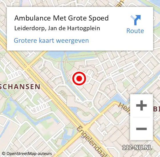 Locatie op kaart van de 112 melding: Ambulance Met Grote Spoed Naar Leiderdorp, Jan de Hartogplein op 12 oktober 2023 18:31