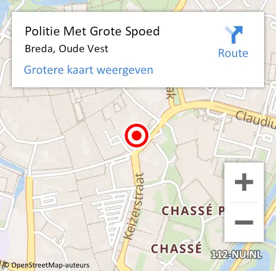 Locatie op kaart van de 112 melding: Politie Met Grote Spoed Naar Breda, Oude Vest op 12 oktober 2023 18:57