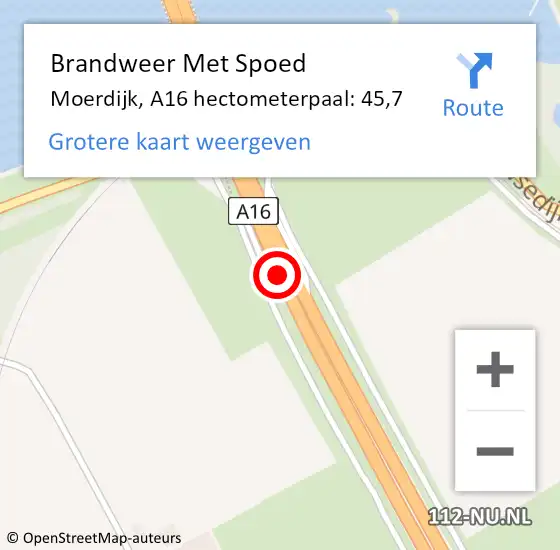 Locatie op kaart van de 112 melding: Brandweer Met Spoed Naar Moerdijk, A16 hectometerpaal: 45,7 op 12 oktober 2023 19:12