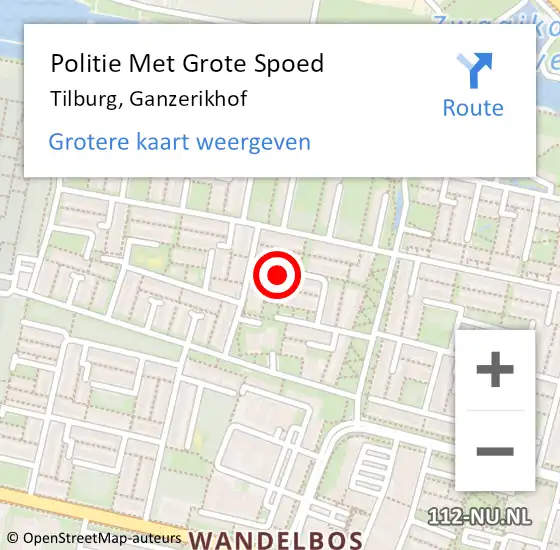 Locatie op kaart van de 112 melding: Politie Met Grote Spoed Naar Tilburg, Ganzerikhof op 12 oktober 2023 19:13