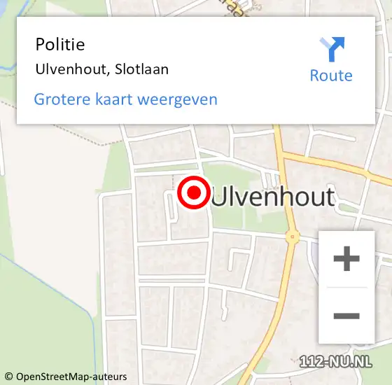Locatie op kaart van de 112 melding: Politie Ulvenhout, Slotlaan op 12 oktober 2023 19:24