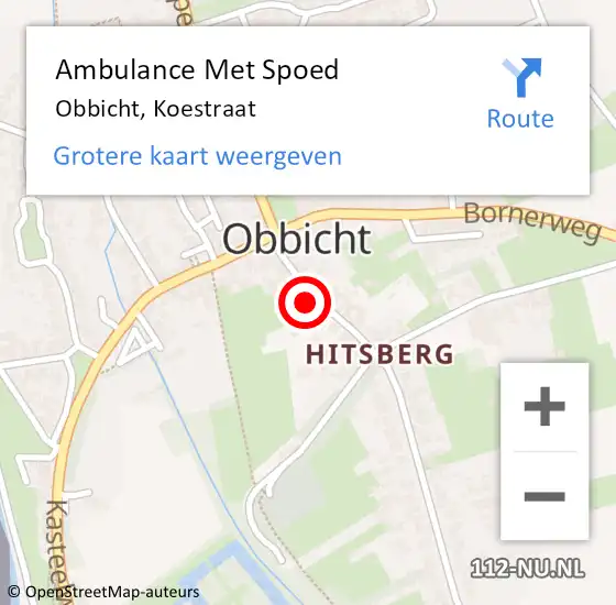 Locatie op kaart van de 112 melding: Ambulance Met Spoed Naar Obbicht, Koestraat op 14 oktober 2013 09:34