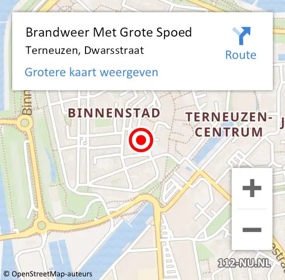 Locatie op kaart van de 112 melding: Brandweer Met Grote Spoed Naar Terneuzen, Dwarsstraat op 12 oktober 2023 19:49