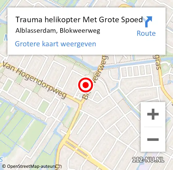 Locatie op kaart van de 112 melding: Trauma helikopter Met Grote Spoed Naar Alblasserdam, Blokweerweg op 12 oktober 2023 19:53