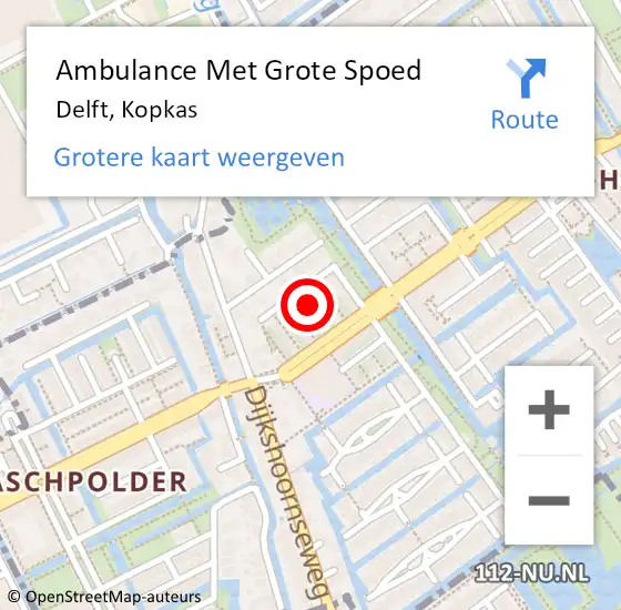 Locatie op kaart van de 112 melding: Ambulance Met Grote Spoed Naar Delft, Kopkas op 12 oktober 2023 20:10