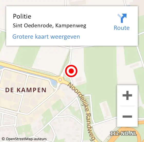 Locatie op kaart van de 112 melding: Politie Sint Oedenrode, Kampenweg op 12 oktober 2023 20:27