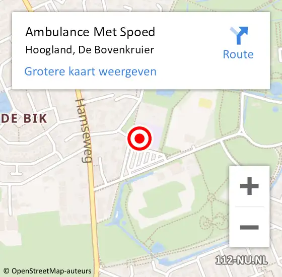 Locatie op kaart van de 112 melding: Ambulance Met Spoed Naar Hoogland, De Bovenkruier op 11 september 2014 12:23