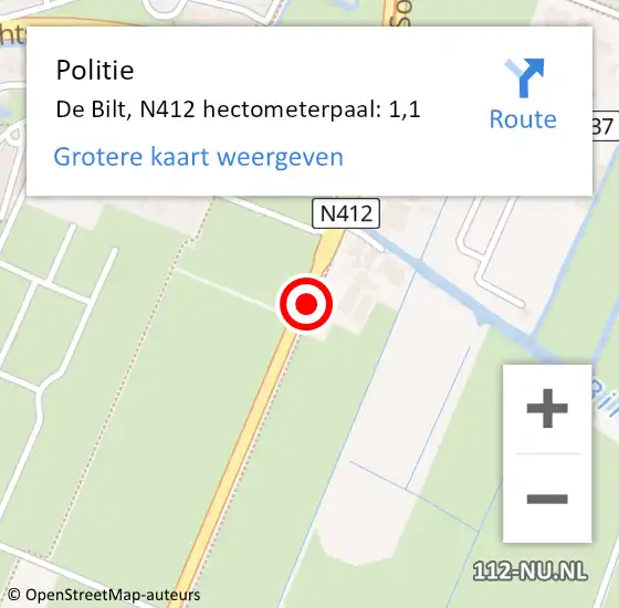 Locatie op kaart van de 112 melding: Politie De Bilt, N412 hectometerpaal: 1,1 op 12 oktober 2023 20:34
