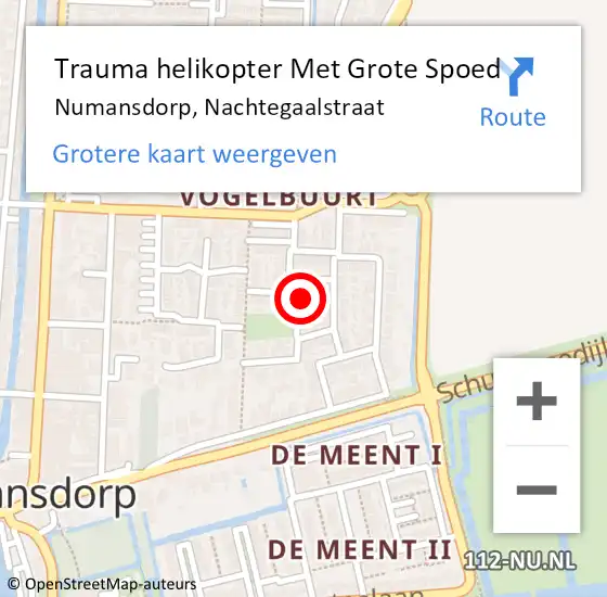 Locatie op kaart van de 112 melding: Trauma helikopter Met Grote Spoed Naar Numansdorp, Nachtegaalstraat op 12 oktober 2023 20:49