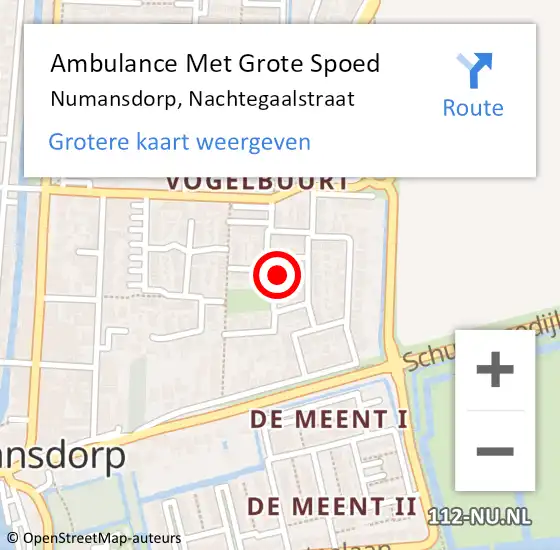 Locatie op kaart van de 112 melding: Ambulance Met Grote Spoed Naar Numansdorp, Nachtegaalstraat op 12 oktober 2023 20:54