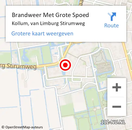 Locatie op kaart van de 112 melding: Brandweer Met Grote Spoed Naar Kollum, van Limburg Stirumweg op 12 oktober 2023 20:56