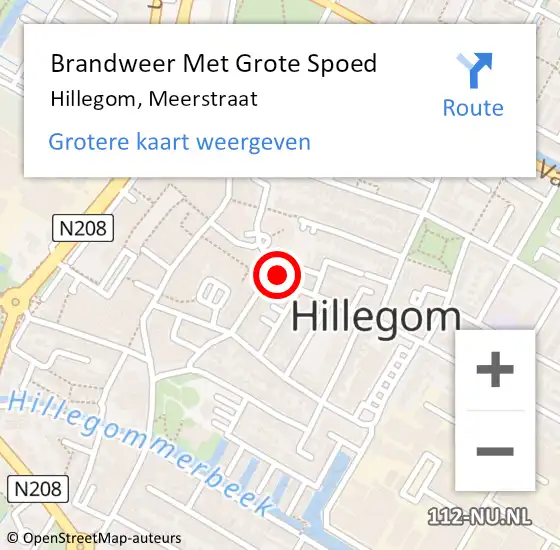 Locatie op kaart van de 112 melding: Brandweer Met Grote Spoed Naar Hillegom, Meerstraat op 12 oktober 2023 21:07