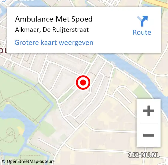 Locatie op kaart van de 112 melding: Ambulance Met Spoed Naar Alkmaar, De Ruijterstraat op 12 oktober 2023 21:27