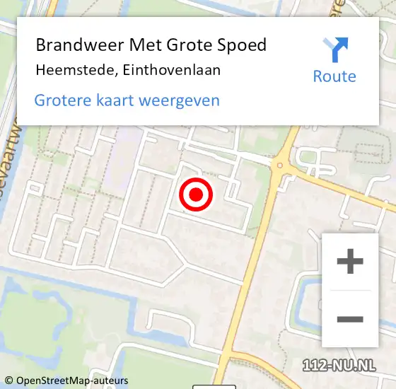 Locatie op kaart van de 112 melding: Brandweer Met Grote Spoed Naar Heemstede, Einthovenlaan op 12 oktober 2023 21:38