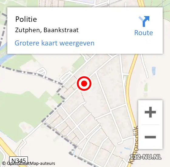 Locatie op kaart van de 112 melding: Politie Zutphen, Baankstraat op 12 oktober 2023 22:14