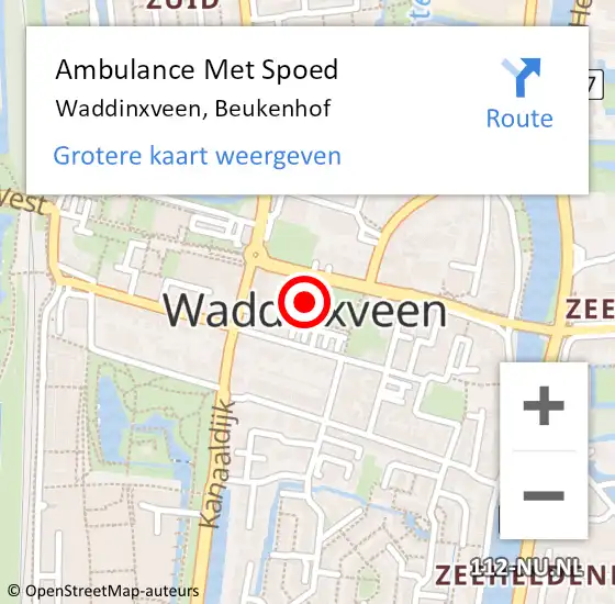 Locatie op kaart van de 112 melding: Ambulance Met Spoed Naar Waddinxveen, Beukenhof op 12 oktober 2023 22:22