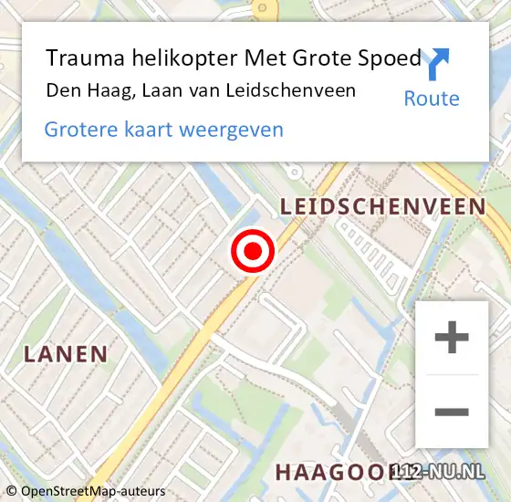 Locatie op kaart van de 112 melding: Trauma helikopter Met Grote Spoed Naar Den Haag, Laan van Leidschenveen op 12 oktober 2023 22:37