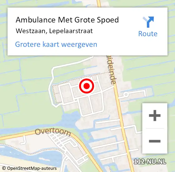 Locatie op kaart van de 112 melding: Ambulance Met Grote Spoed Naar Westzaan, Lepelaarstraat op 12 oktober 2023 22:40