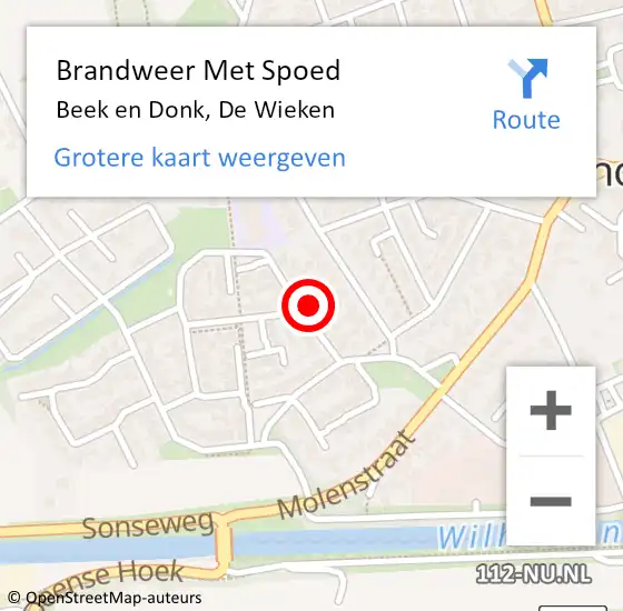 Locatie op kaart van de 112 melding: Brandweer Met Spoed Naar Beek en Donk, De Wieken op 12 oktober 2023 22:58