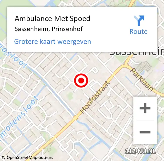 Locatie op kaart van de 112 melding: Ambulance Met Spoed Naar Sassenheim, Prinsenhof op 13 oktober 2023 00:32